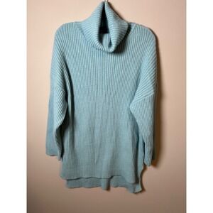 Liillusory Light Blue Ribbed Turtleneck Sweater Oversized High Low Hem Large